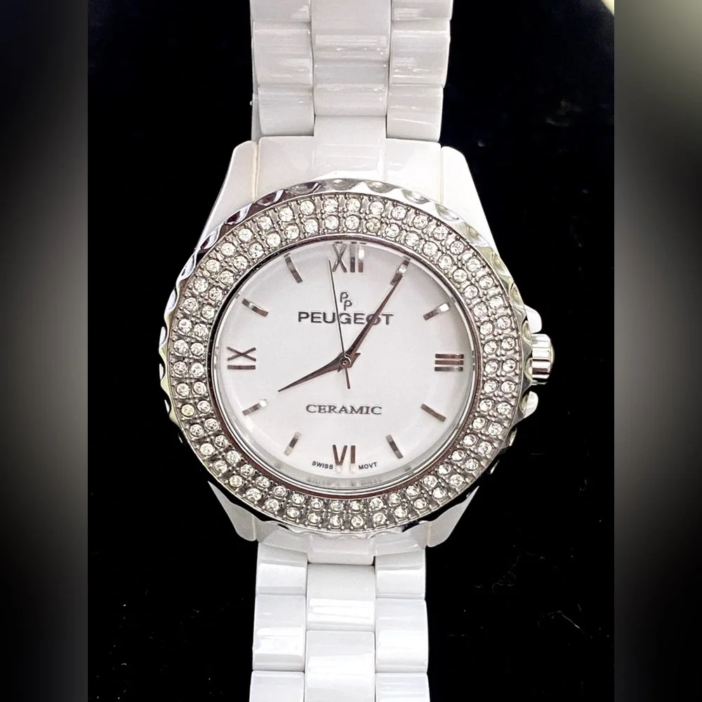 Peugeot Women's White Ceramic Crystal Wrist Watch 36mm